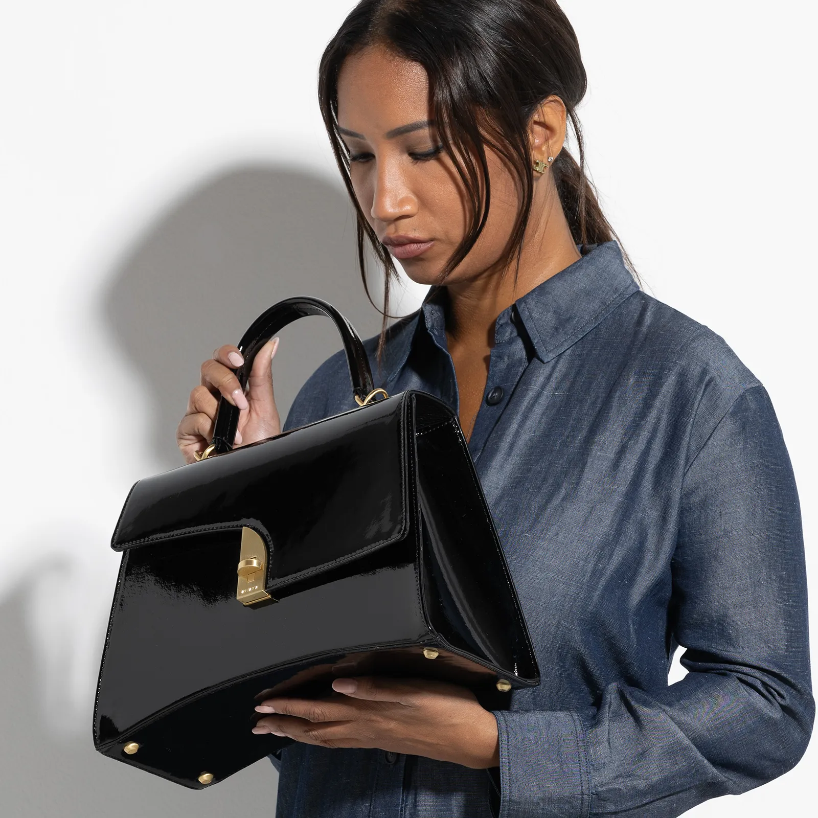 Arco Large Satchel - Black Smooth Patent - Image 4