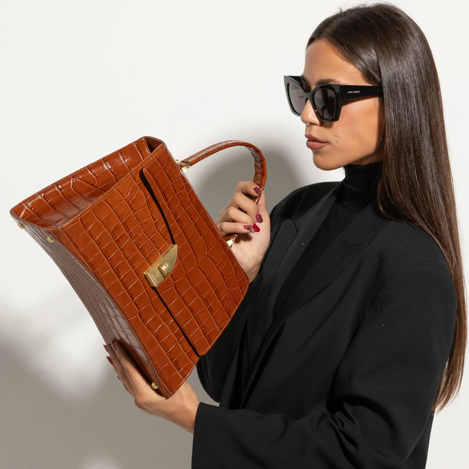 Arco Large Satchel - Tan Crocco - Image 3