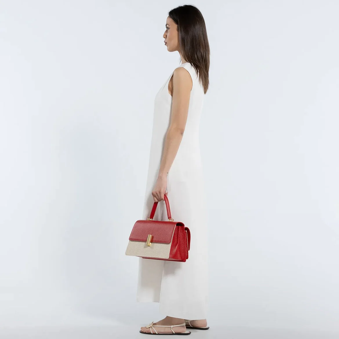 Teti Medium Shoulder Bag - Raffia/Red - Image 5