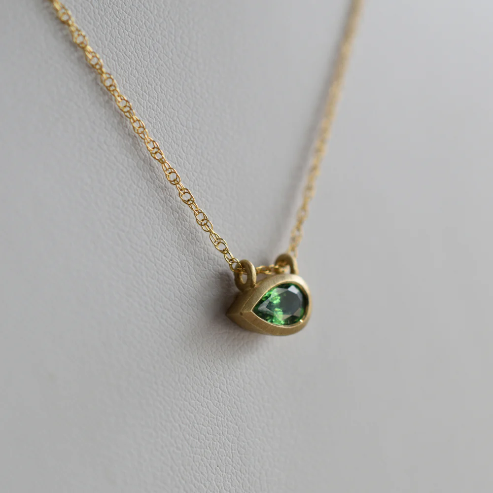 Tsavorite Garnet Bezel Pendant Necklace - Image 3