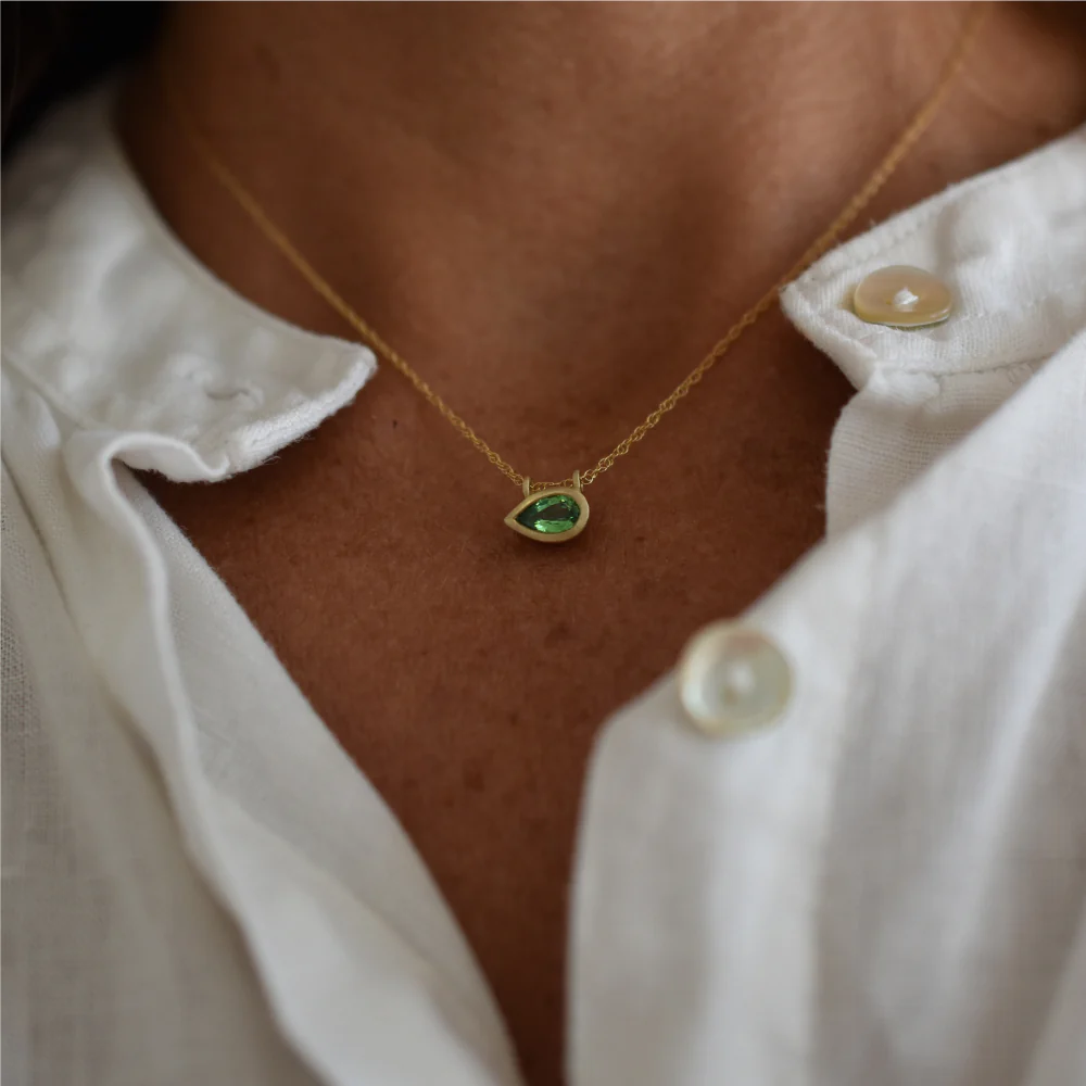Tsavorite Garnet Bezel Pendant Necklace - Image 5